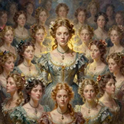 thousands of clones of a Victorian woman, dystopia, fantasy, trending on art station, oil painting, concept art