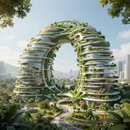 a beautiful view of an eco - friendly arcology, concept art by frank gehry and markus vogt and terraform studios, hyperrealism, unreal engine, 8 k resolution, cinematic