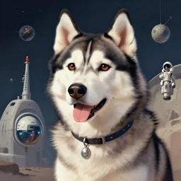 a portrait of the soviet space dog program, artwork by gaston bussiere, craig mullins, trending on artstation, husky
