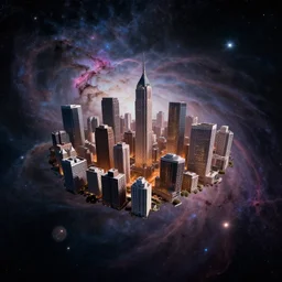 The city on the asteroid floating through the nebula