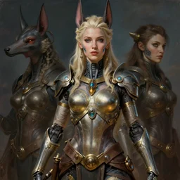 portrait of a beautiful female hybrid cybernetic atlantean anubis elsa jean alien warrior, regal, realistic, refined, detailed, digital art, jessica rossier, michael cheval, esao andrews, steampunk, walt disney ( 1 9 3 7 ), francois boucher, oil painting, highly detailed, cinematic lighting, unreal engine, 8 k, hd
