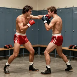jacques rougeau fighting the dynamite kid in a locker room, 1 9 8 4, 1 9 8 4, wwf, locker room, missing teeth, drawn by steve mcniven