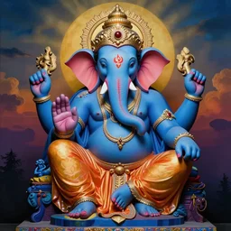 blue ganesha in the style of peter mohrbacher, wayne barlowe, gustav moreau, bussiere, roberto ferri, santiago caruso, luis ricardo falero, austin osman spare, colorful