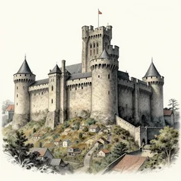 wimmelbilder drawing of a medieval castle, highly detailed, high quality, high resolution