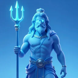 the god poseidon with trident, glowing eyes, volumetric lights, blue and cyan scheme, art nouveau botanicals, gothic, intricate, highly detailed, digital painting, artstation, concept art, smooth, sharp focus, symmetric face, illustration, art by artgerm and greg rutkowski and alphonse mucha