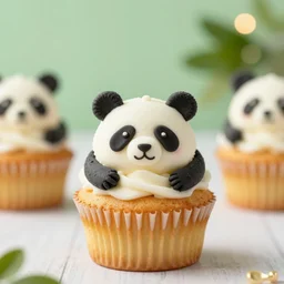 beautiful panda cupcakes, food photography, centered, bokeh, studio lighting, sharp focus, sigma 3 0 mm f / 1. 4