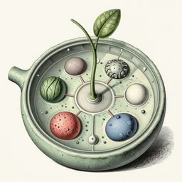 plant cell scheme detailed scientific microbiological illustration in vintage Victorian England style, made by Ernst Haeckel
