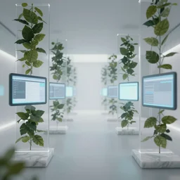 still from a film : floating vr interface with depth of field, a minimalist transparent space station tunnel network, vertical panels upon panels stacking floating leaves into the distance, vertically floating panels & soft white marble tablets displaying zooming interfaces and long scrolls and blurry misty glowing floating computer panels
