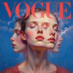 3 d, sci - fi, morning, closed eyes fashion model face, sun, cinematic, lightning clouds, vogue cover style, stanley kubrick, light red and deep blue mood, realistic painting, intricate oil painting, high detail, figurative art, multiple exposure, poster art, 3 d, by tooth wu and wlop and beeple and greg rutkowski