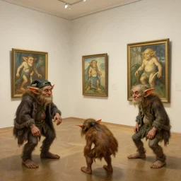 a painting of goblins in an art gallery by arthur rackham and Tony DiTerlizzi, trending on artstation, detailed