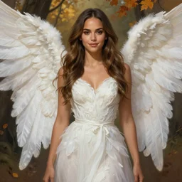 half Jessica Alba half Nathalie Portman the pure white angel, gorgeous body portrait, slight smile, diffuse studio lights, autumn lights, highly detailed, digital painting, artstation, concept art, sharp focus, illustration, art by wlop and greg rutkowski and alphonse mucha and artgerm