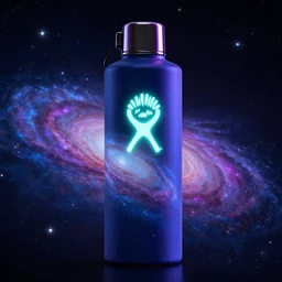 hydro Flask, space, galaxy, glow, neon, closeup,