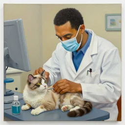 doctor home simpson operating on a cat, oil and acrylic on canvas, high detail