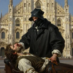 oil matte portrait painting, plague doctor collecting a body of a plague victim outside a baroque cathedral, detailed faces, wonderful masterpiece highly detailed, beautiful cinematic light deep focus, elegant, digital painting, smooth, sharp focus, golden ratio, dramatic illumination, ultra realistic, 8 k, art by salvator rosa and caravaggio
