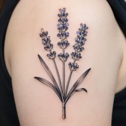 botanical tattoo of verbena and lavender flowers, by m. c. escher, inking on skin