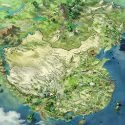 treasure map of a realm with distinct biomes, highly detailed, smooth, sharp focus, artstation, illustration studio ghibli, fujita goro, atey ghailan, tom whalen, jean giraud 8 k