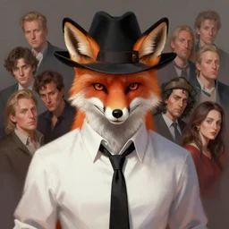 A digital painting of a Fox with a mafia hat a Black Tie on a white Shirt, by Stanley Artgerm Lau, frank frazetta, Rossdraws, James Jean, gerald brom, Andrei Riabovitchev, Marc Simonetti, and Sakimichan, trending on artstation