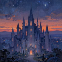 ethereal starlit city of magic lost in time at sunset, art station, fauvism, matte painting, felix kelly, johan grenier, hd, digital painting