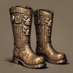 magic item, illustration of boots, aztec, osr dungeon, tomb of horror, illustration, high detail, high resolution