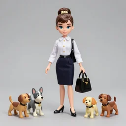audrey hepburn cos play professional dog walker ( 5 small dogs ), stop motion vinyl action figure, plastic, toy, butcher billy style