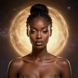 black african princess, warm volumetric lighting, cosmic, symmetric, highly detailed, elegant, concept art, heavenly, god rays, glowing eyes, intricate, sharp focus, illustration, alexandros pyromallis, bouguereau, rutkowski, artgerm, alphonse mucha