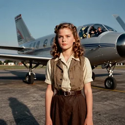 a color movie still from the modern film the rocketeer featuring young jennifer connelly in her role as jenny blake ; color