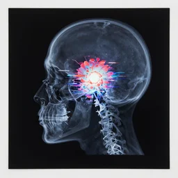 x - ray of human head, black paper, glitch core, physical based render, renderman, redshift, cybernetic flower punk futurism, paranoid critical method, minimalist, expressive