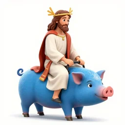 Jesus Christ Riding a blue pig
