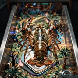 ultra - detailed analog photo of a crustacean - themed pinball