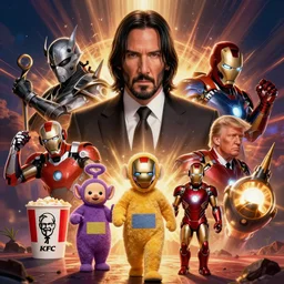 a photo, kfc, john wick, dark souls, overwatch, teletubbies, donald trump, iron man, nuclear bomb