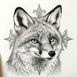 ornate fox design pattern illustration design by joe fenton, monochrome using graphite, ink and acrylics on paper