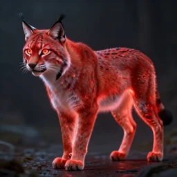 side view of a red,glowing lynx,digital art,ultra realistic,ultra detailed,art by greg rutkowski,cinematic,professional lighting