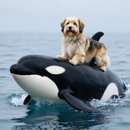 an orca whale turned into a dog, half orca whale half dog, hybrid animal, 8 k photograph, orca whale head, dog body, national geographic photo