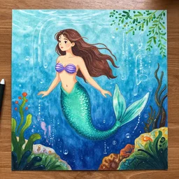 a Wet on wet artwork drawing of a mermaid