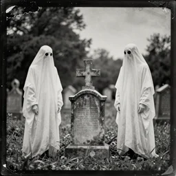 cemetery with ghosts : : old vintage photography, damaged photo, daguerreotype, ambrotype, black and white, archive, film artifacts, scratches, tears, hyperrealistic, ultra detailed