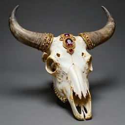 horned bull skull : : artifact, made of gold and jewels : :