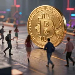 people running away from cryptocurrency scared, bitcoin evil, cyberpunk art ultrarealistic 8k