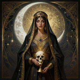 symmetry!! darkest dungeon portrait of the arabian goddess manat, religious, intricate, waning moon, cup of death, highly detailed, dynamic lighting, digital art, digital painting, artstation, wlop, sharp focus, illustration, art by artgerm and greg rutkowski and alphonse mucha, 8 k