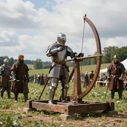 medieval knight uses catapult, 4 k