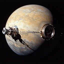 cinematic shot of o'neil cylinder orbiting venus, 2 0 0 1 : a space odyssey