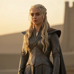 mila kunis as daenerys targaryen, golden hour, cinematic