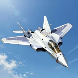 An awe inspiring flight shot of a VF25 Messiah in Fighter Mode from Macross Frontier soaring through the air on a sunny day with a clear blue sky, anime, Macross Franchise, Macross Frontier, Valkyrie Fighter Jet, sci-fi anime, 3D CGI, mecha anime, mecha