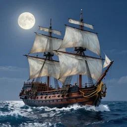 realistic galleon on the high seas big waves moonlight, art by james o barr and albrecht durer and gustave dore, woodblock print, steel engraving, black and white, vector, vector art