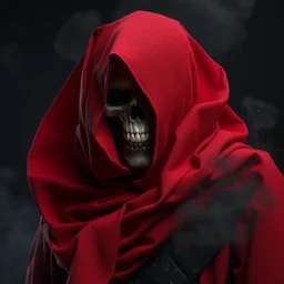 digital art of a necromancer, made of red gucci fabric, dust particles and black smoke, hyper realistic portrait full of details, canon eos, zbrush, artstation, greg rutkowski