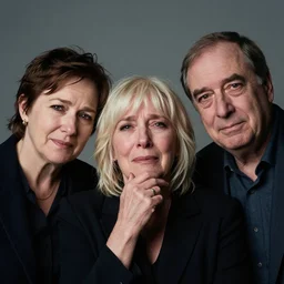 a highly realistic national portrait winner, hasselblad medium format portrait of the three richest men in the world, crying. by anne leibovitz