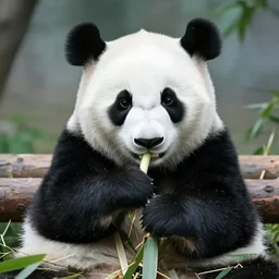 adorable panda cub eating bamboo at the chengdu panda base exhibit, national geographic style