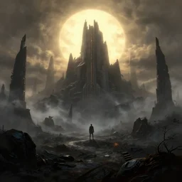 ralph mcquarrie, terrence namey, concept art, matte painting, dark epic sci fi landscape dawn mist halo, cgsociety