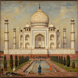 a beautiful dramatic scene of the demolition of taj mahal in 2 2 0 0, intricate detailed mughal miniature painting, oil on wood, grainy, cinematic composition, beautiful lighting, no frames, 8 k