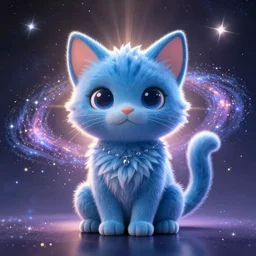 A cute anthropomorphic blue cat man with sparkling galaxy, heavenly light, beautiful lighting, highly detailed digital art.