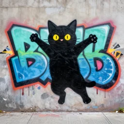 new york city, cat jumpscare grafitti